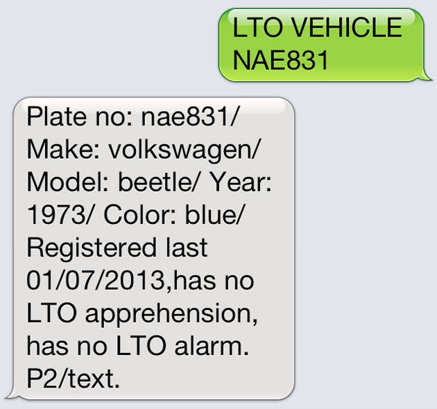 Verify lto plate number via text